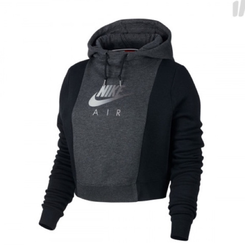 Nike Women's Black and Gray Cropped Hoodie Large